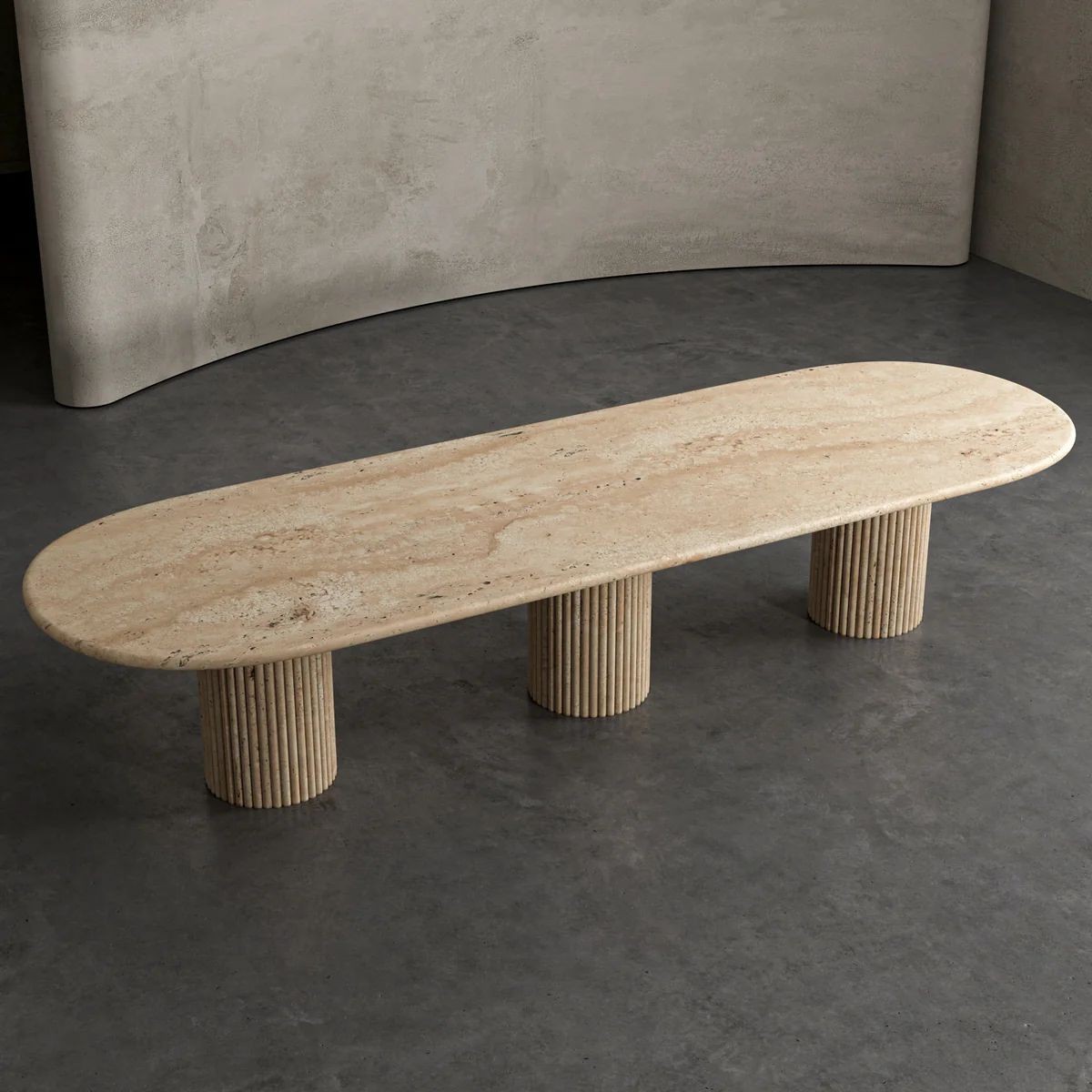 Round Fluted Travetine Dining Table